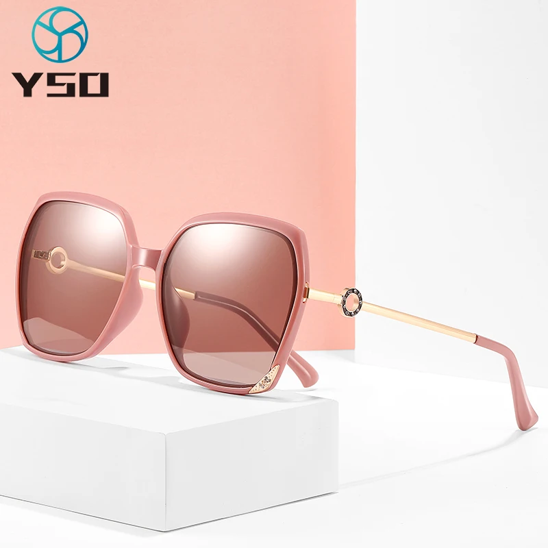 

YSO Brand Designer Women Square Sunglasses Metal Frame Pink Oversized Lens Polarized UV Protection Glasses 2020 Lady Sunglasses