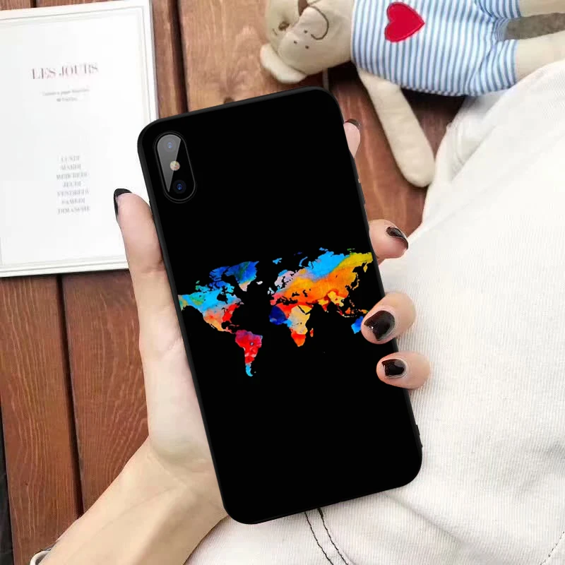 Чехол для телефона GYKZ с картой мира iPhone XS MAX X 11Pro XR 7 8 6 6s Plus Модный черный