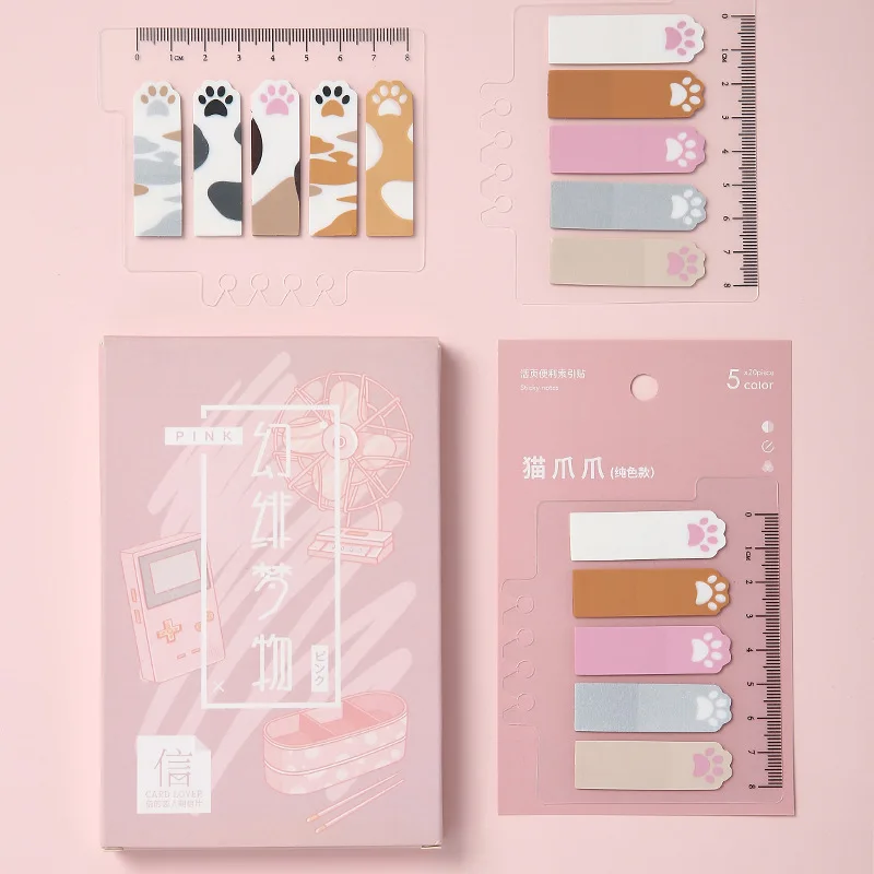 JIANWU 100 листов PET Cat Paw Loose Leaf Index Липкие заметки милый свежий дневник линейка