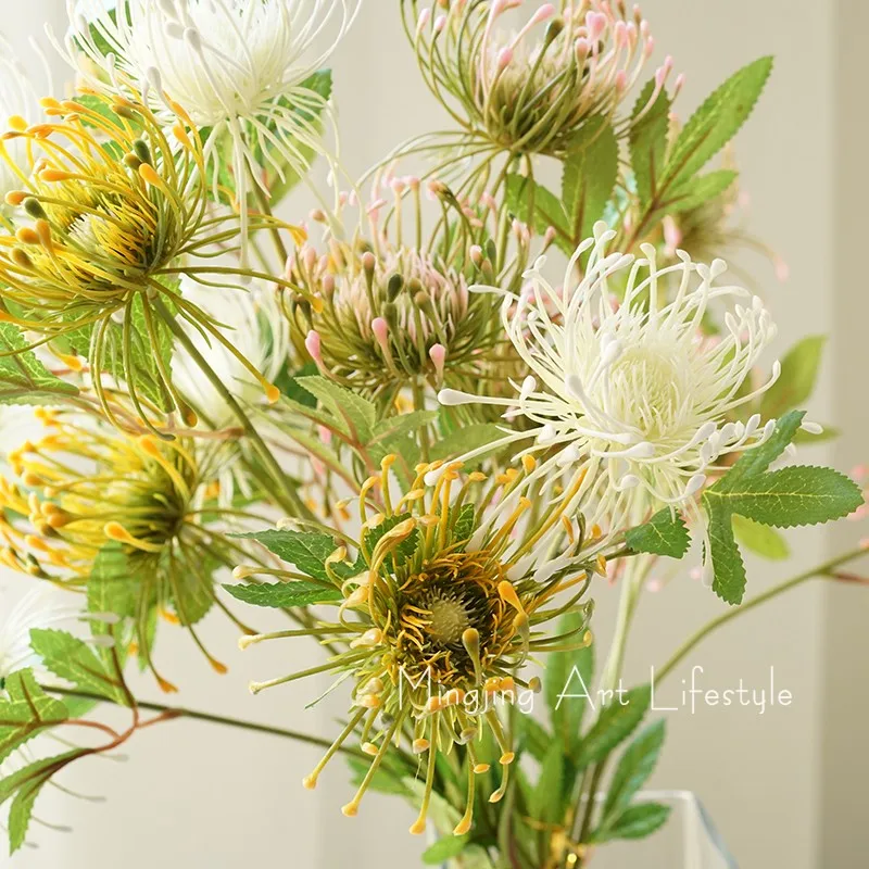 3 головки Leucospermum искусственные цветы для свадебного украшения Флорес Искусственные пластиковые искусственный цветок растение Флер искусственные