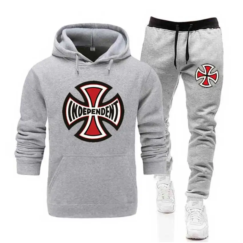 Independent Bar Cross hoodies+Pants warm fleece Men's Sets wholesale Sports Suits drop shipping Sweatshirts Tracksuit Sportswear