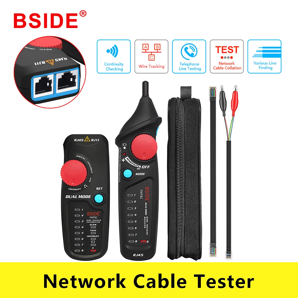 

Network Cable Tracker Tester BSIDE FWT82 RJ45 RJ11 Telephone Wire Toner Ethernet LAN Tracer Analyzer Detector Line Finder