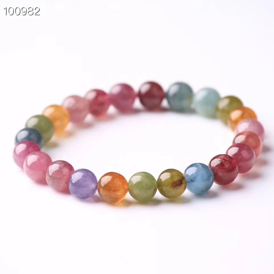 

Natural Colorful Tourmaline Clear Round Beads Red Green Bracelet Rainbow Women Men 7mm 8mm Brazil Stretch Crystal AAAAA
