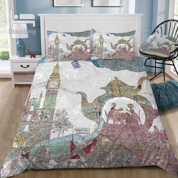 

O Clock Tea London Map 3D Bedding Set Printed Duvet Cover Set Queen King Twin Size