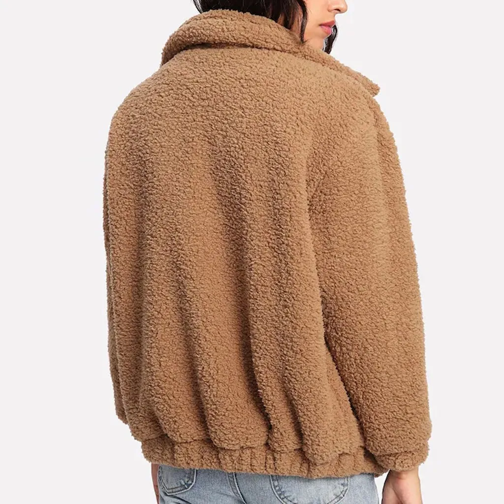 Осенне-зимнее пальто из искусственного меха, женское теплое пальто с мишкой Тедди, женская меховая куртка, Женская плюшевая верхняя одежда, плюшевое пальто, длинное пальто# D