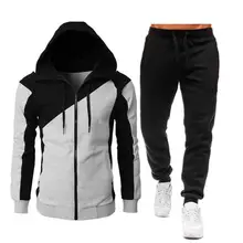 

Sports Suit Hooded Drawstring Coat Two Colors Patchwork Two Piece Set for Winter