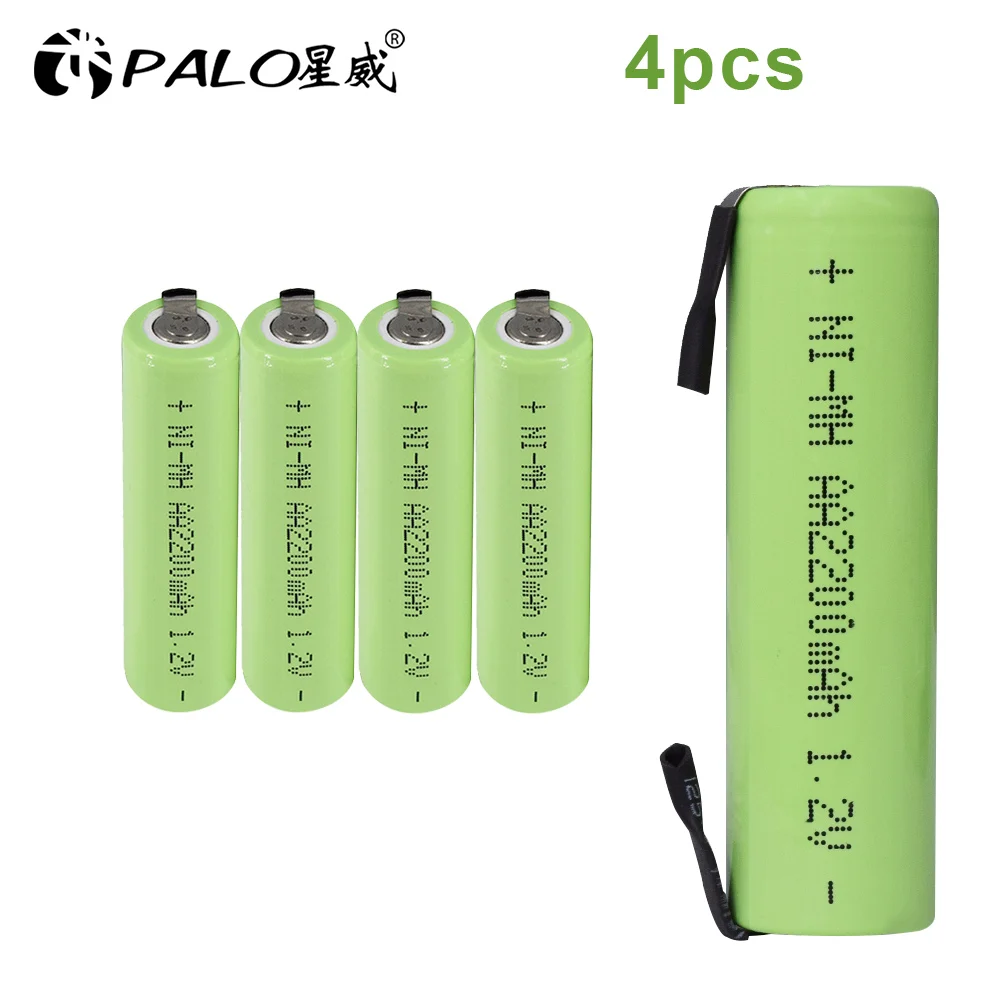 4PCS PALO 1,2 V AA Аккумуляторная батарея 2200mah nimh cell Green shell с сварочными вкладками для Электробритва Philips Бритва зубная щетка - Цвет: 4PCS
