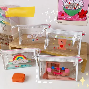 

1 Pc Girl Clear Cosmetic Bag PVC Transparent Makeup Bag for Women Waterproof Zipper Beauty Case Travel Toiletry Bags