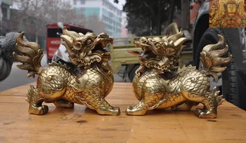 

wedding decoration China feng shui brass wealth animal Kirin Unicorn Kylin Chi-lin Qilin Beast pair