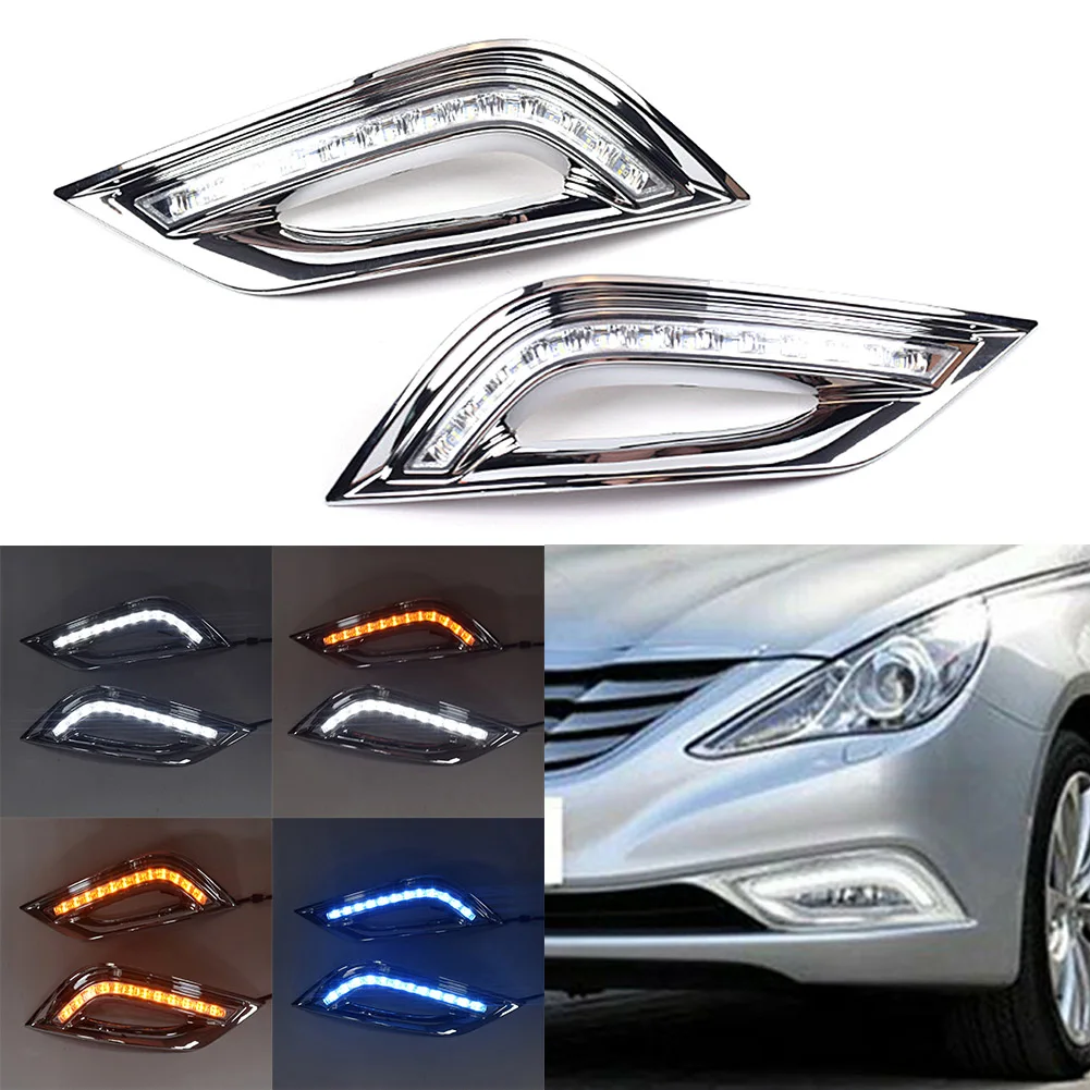 

2Pcs Car Front Bumper Fog Light Turn Signal Lamps LED DRL Daytime Running Lights For Hyundai Sonata 2011 2012 2013 2014