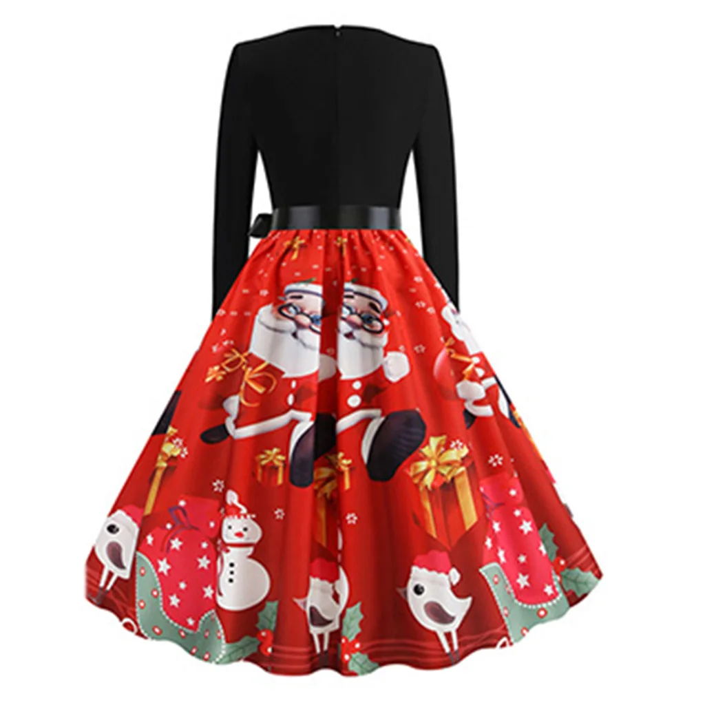 Рождественское женское платье осень принт музыкальных нот винтажное расклешенное платье с длинным рукавом Элегантная туника женское семейное винтажное платье