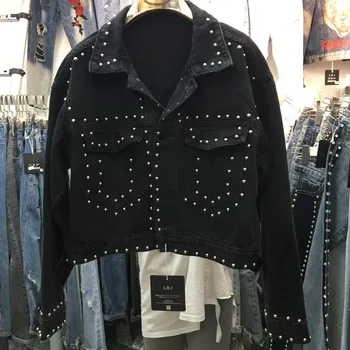 

Popular Cowboy Loose Coat Woman Dress 2019 Manual Rivet Short Jacket Heavy Jacket