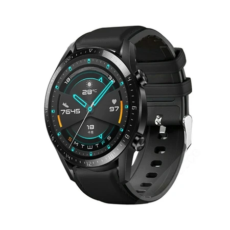 Black YUEDAER силиконовый+ ремешок из искусственной кожи для huawei Watch GT 2 ремешок быстросъемный ремешок для huawei Watch GT2 46 мм спортивные часы - Цвет: Black