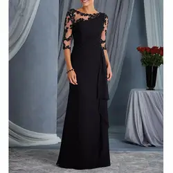 Иллюзия 2019, черные платья для матери невесты с 3/4 рукавами, Аппликации, шифоновые платья для матери невесты на свадьбу