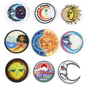

Round Sun Moon Star Patches Iron on Patches for Clothing Stripe Badge Embroidered Patches Stickers on Clothes for Kids Appliques