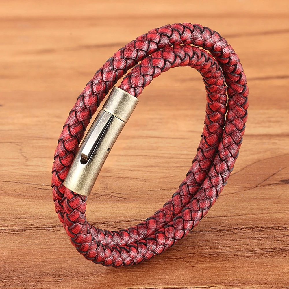 TYO Fashion Double-layer Braided Leather Bracelets Stainless Steel Magnet Clasp Bangle Jewelry For Women Men DIY Customization - Image 3