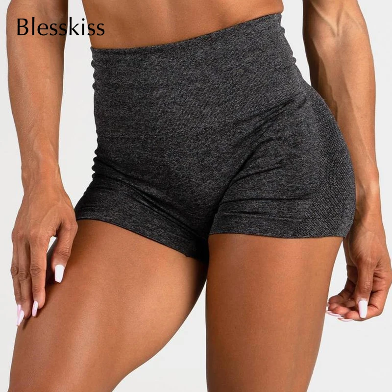 Blesskiss Seamless Gym Yoga Shorts High Waist Fitness Sport Shorts Women Spandex Ladies Sexy Scrunch Butt Workout Short Leggings