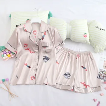 

Smmoloa Summer Women Short Silk Pajama Sets Satin Pyjamas Sexy Sleepwear Two Piece Set
