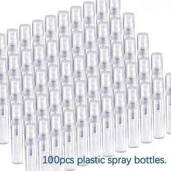 

100pcs (3ml/2ml) Empty Mini Clear Plastic Spray Bottle Cute Perfume Atomizer for Cleaning, Travel, Essential Oils, Perfume Reuse