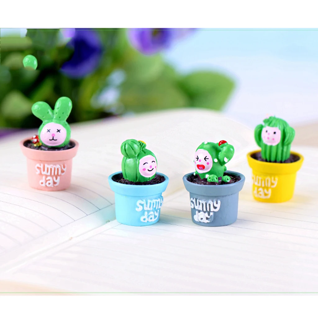 4pcs Cute Mini Cactus Ornament Fairy Garden Supplies Home Office Desk Decor Garden DIY Crafts Micro Landscape Decoration