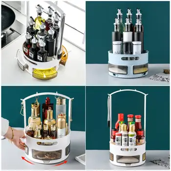 

Multi-function Storage Box Rotating Cosmetics Storage Box Kitchen Organizer Fruit Plate Seasoning Storage Bathroom Accessories