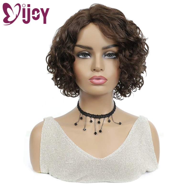 

IJOY Loose Wave Human Hair Wigs Side Part For Women Full Machine Wigs Light Brown Color Brazilian Non-Remy Hair Wigs