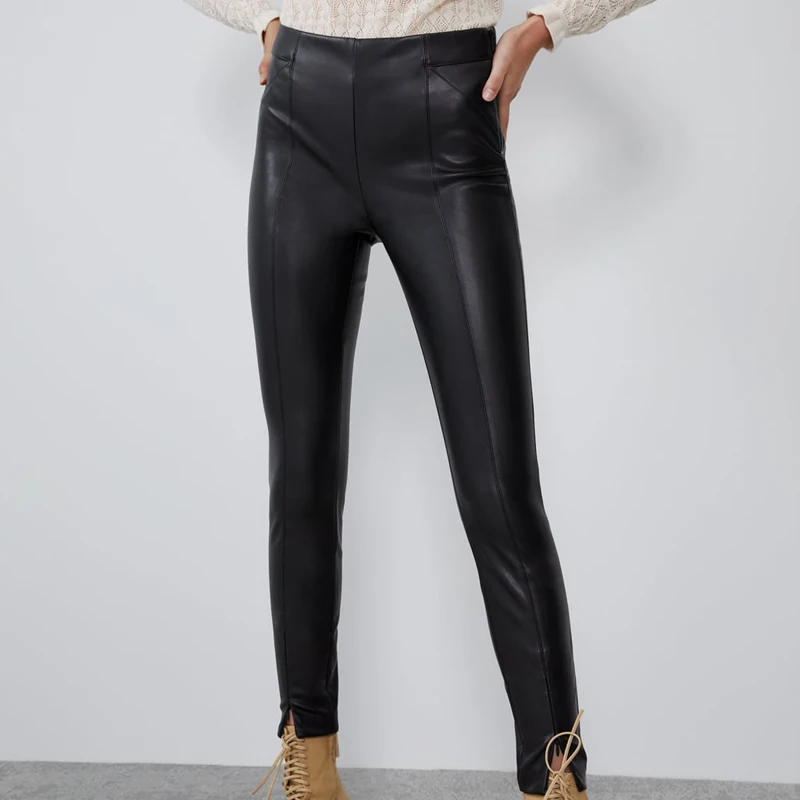 AGong/женские брюки со средней талией; Модные узкие брюки из искусственной кожи; женские элегантные узкие брюки на молнии до середины икры; женские брюки; JG - Цвет: ZRPA2211