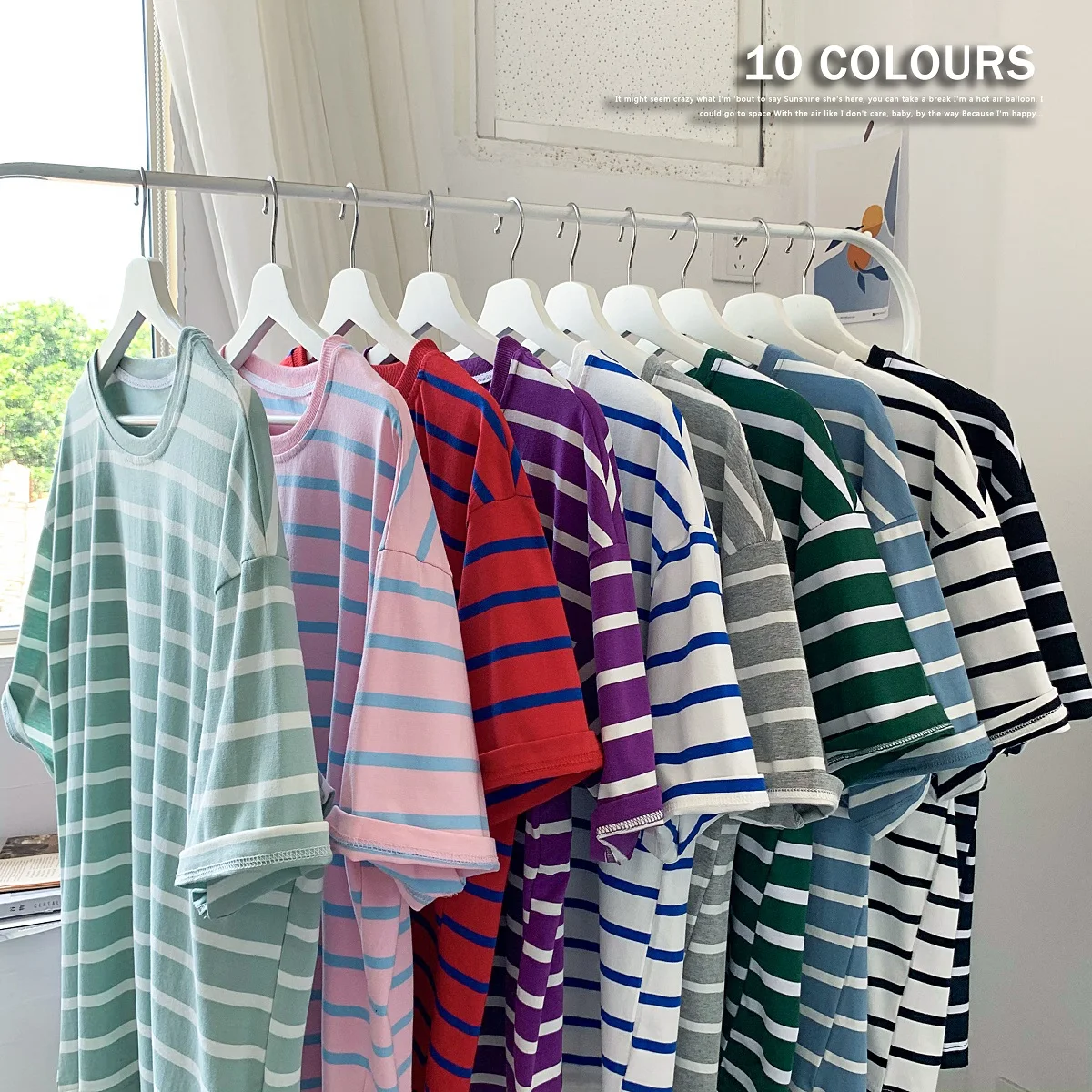

Breton Tops High Quality Streetwear Pullover Shirts Colorful Sea-striped Shirt for Mens Summer Tees Cotton Teens Contrast Color
