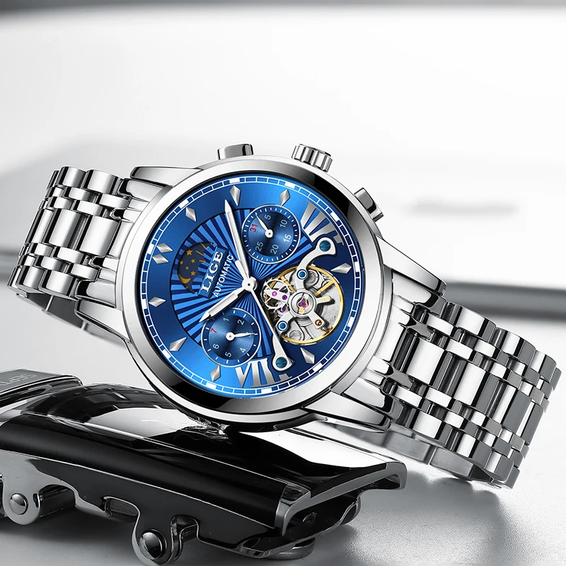 Montre Homme LIGE мужские s часы Топ люксовый бренд мода Tourbillon автоматические механические часы мужские водонепроницаемые часы со скелетом