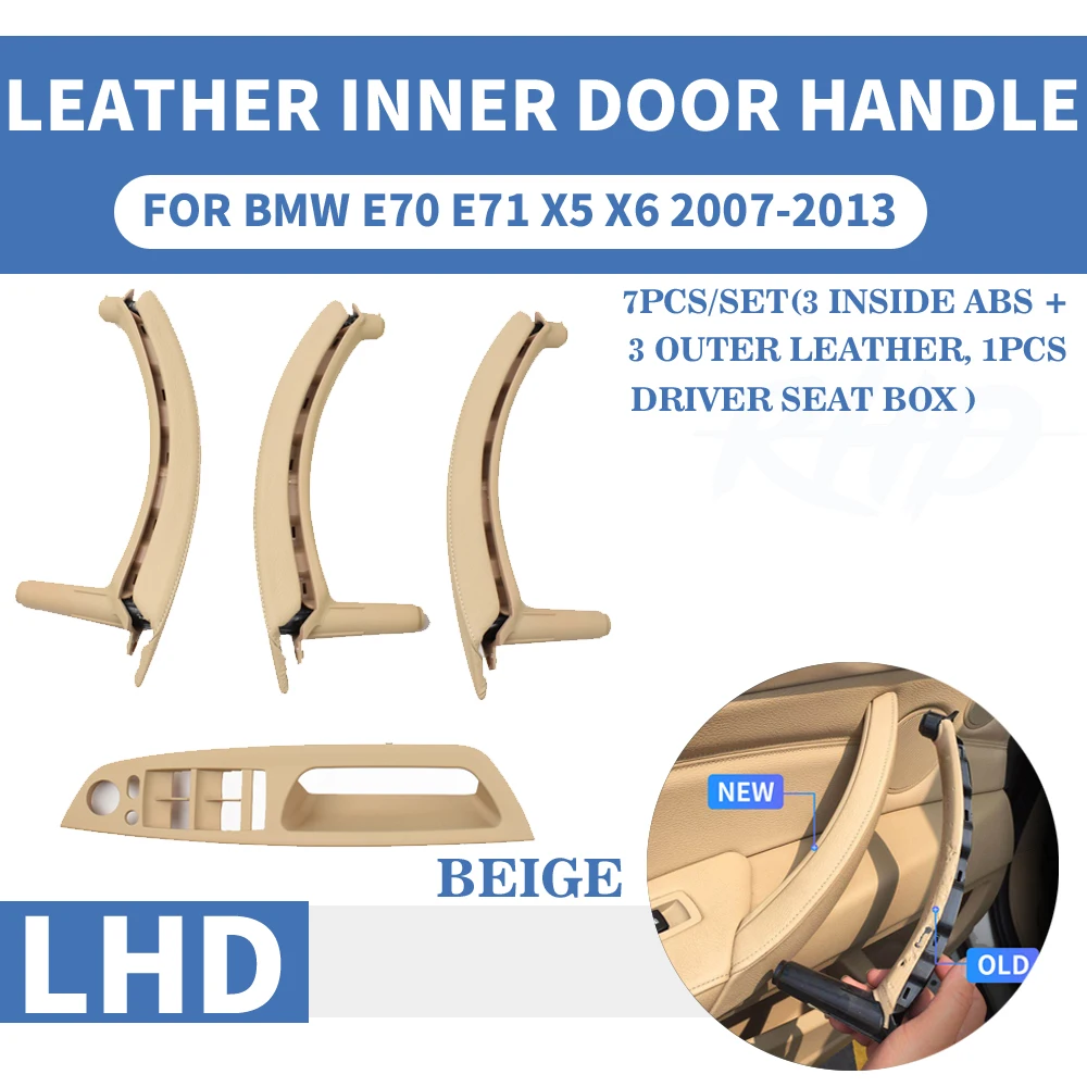 

LHD Genuine Leather Car Front Rear / Left Right Interior Door Handle Inner Panel Pull Trim Cover For BMW E70 E71 X5 X6 2007-2013