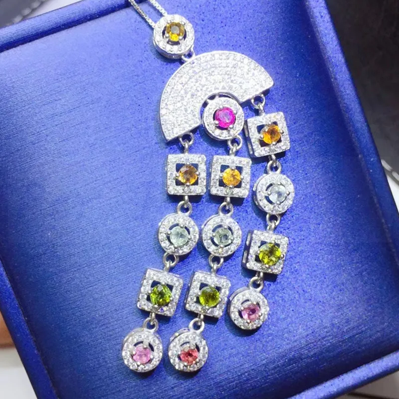 Натуральный турмалин aulic стиль ожерелье кулон 925 стерлингового серебра 0.15ct* 14 шт. драгоценный камень# Q910122
