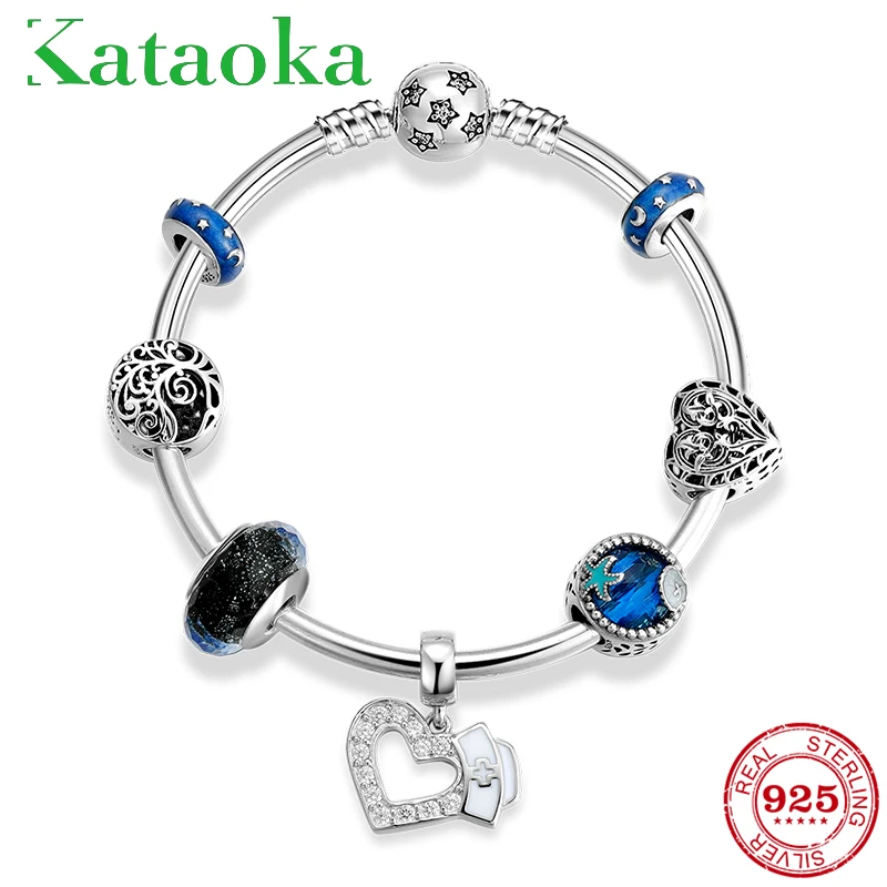 Hight Quality 925 Sterling Silver Nurse hat pendant and tree life Bracelets For Women DIY Gift Fashion Jewelry | Украшения и