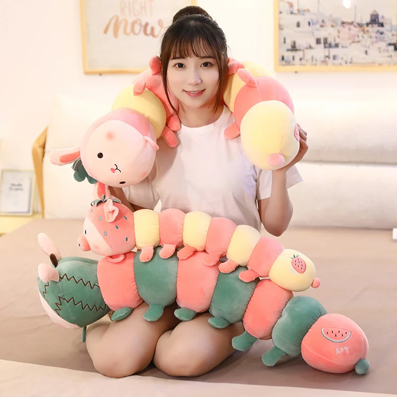 

2020 New Cute Fruit Caterpillar Doll Plush Toy Comforts Children Sleeping Pillow Long Pillow Gift For Children Girl Doll
