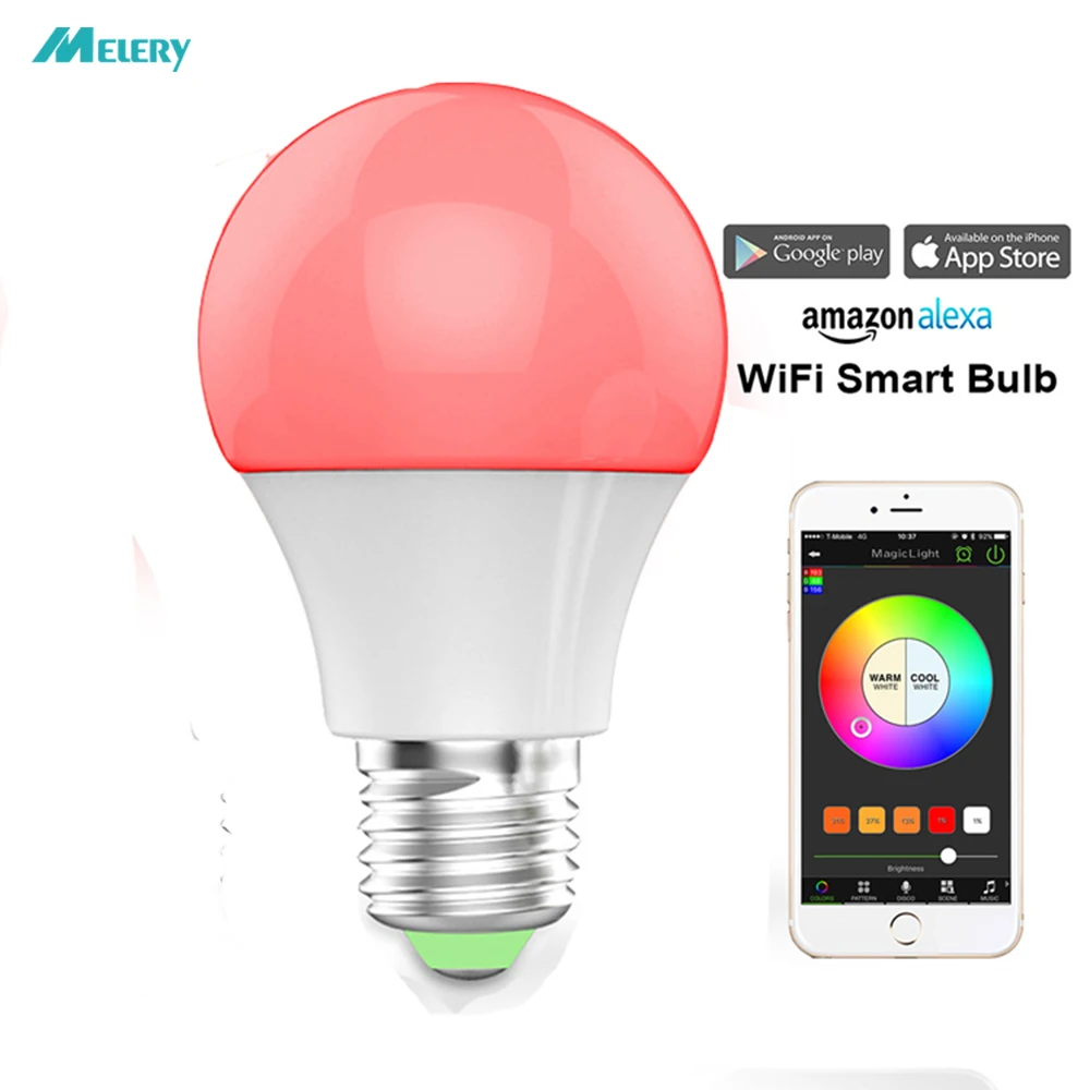 Умная Светодиодная лампа с Wi-Fi E26 E27 RGB регулируемой яркостью теплым и холодным