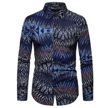 Feather Men Shirt Ethnic Style Retro Vintage Printed Shirts Slim Long Sleeves Camisas Hombre Blouse Cotton Polyester Streetwear