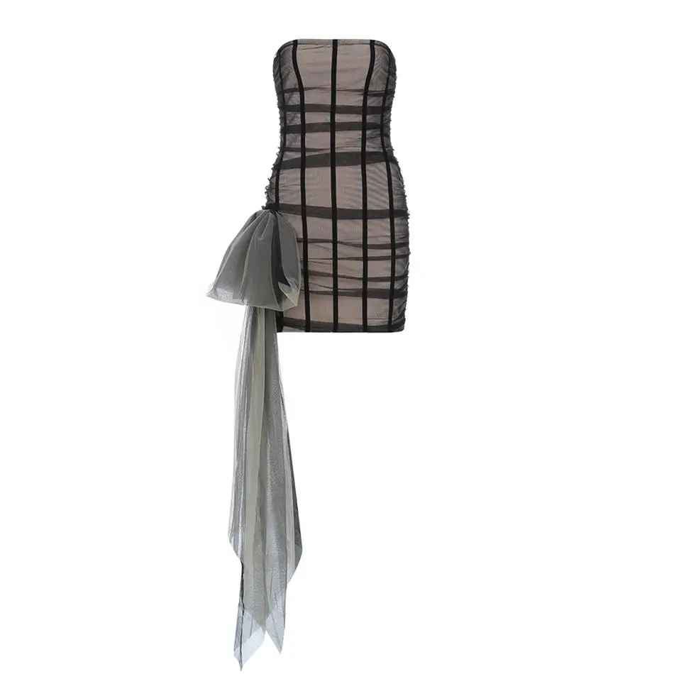 

2019 New Autumn Celebrity Party Bodycon Bandage Dress Women Mesh Bow Sleeveless Strapless Sexy Night Club Dress Women Vestidos