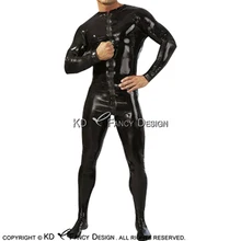 

Black Sexy Latex Catsuit With Feet Socks Front Zipper Round Collar Rubber Bodysuit Overall Zentai Body Suit LTY-0244
