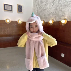 2021 Autumn And Winter Warm Children's Dinosaur Hat Scarf Gloves Three-piece Cute Thickened Cold-proof Baby One-piece Hat