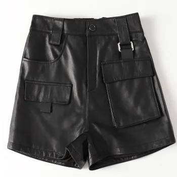 

2020 Women Spring Genuine Real Sheep Leather Shorts H47