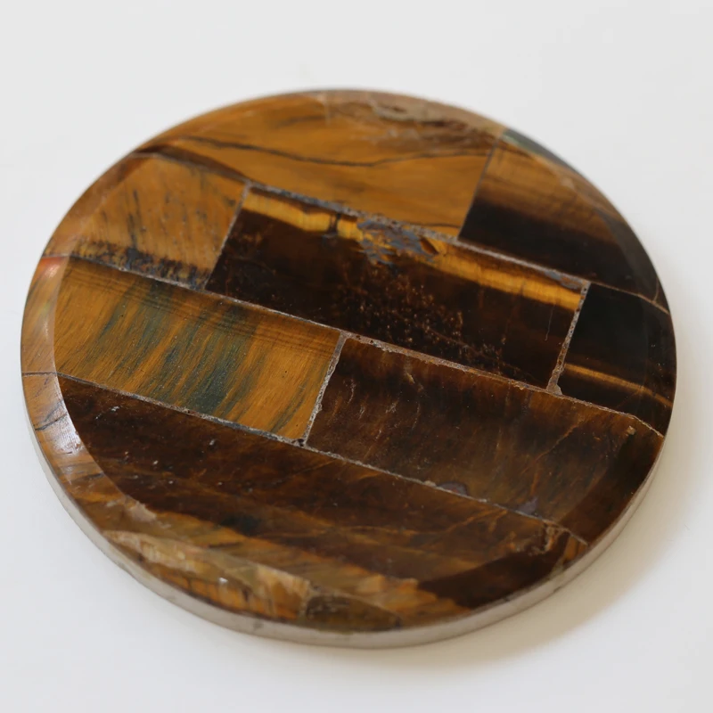 Natural Tiger Eye Coffee Cup Mat Platter Crystal Pad Waterproof non-slip Adiabatic Coaster Desktop Décor Mineral Gem Stone | Дом и сад