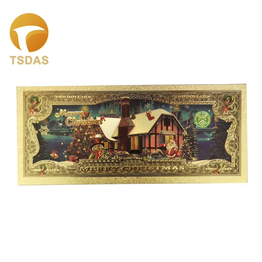 10pc/set Santa Claus Gold Foil Banknotes Colorful 1 Dollar America Banknotes In Gold Plated Merry Christmas Gifts