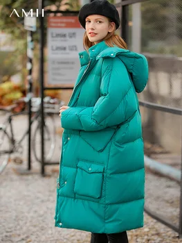 

Amii Korean Women Down Jacket Women Winter Fashion Loose Solid Hooded Thick Mid Long Coat Female Down Coat 11940499