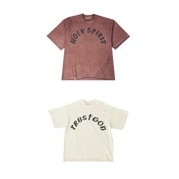 

3D Kanye West Sunday Service T Shirt Men Women Summer High Quality Washed Do Old Red Wine Kanye Holy Spirit T-shirt Tees