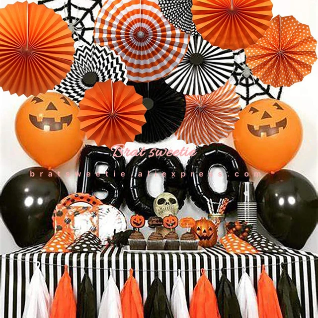 12pcs/set Black Orange Party Hanging Paper Fans Party Ceiling Hangings  Halloween Party Decorations Supplies - Party & Holiday Diy Decorations -  AliExpress