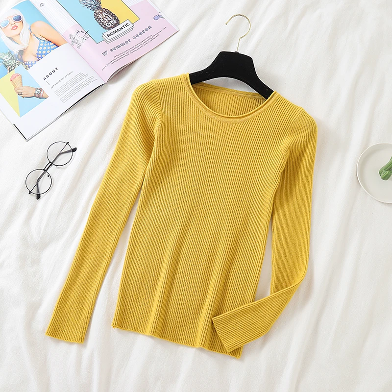 2020 Autumn Thin All-Match Basic Sweater Candy Color Female High Elastic V-Neck Pullover Women Knitted Sweaters Pull Femme