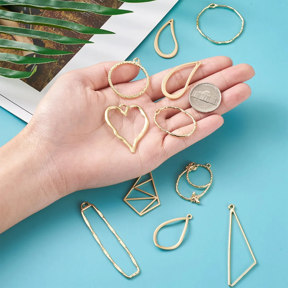 100Pcs Alloy Open Back Bezel Pendants Charms Heart Ring Drop Geometry Frame For DIY UV Epoxy Resin Pressed Flower Jewelry Making