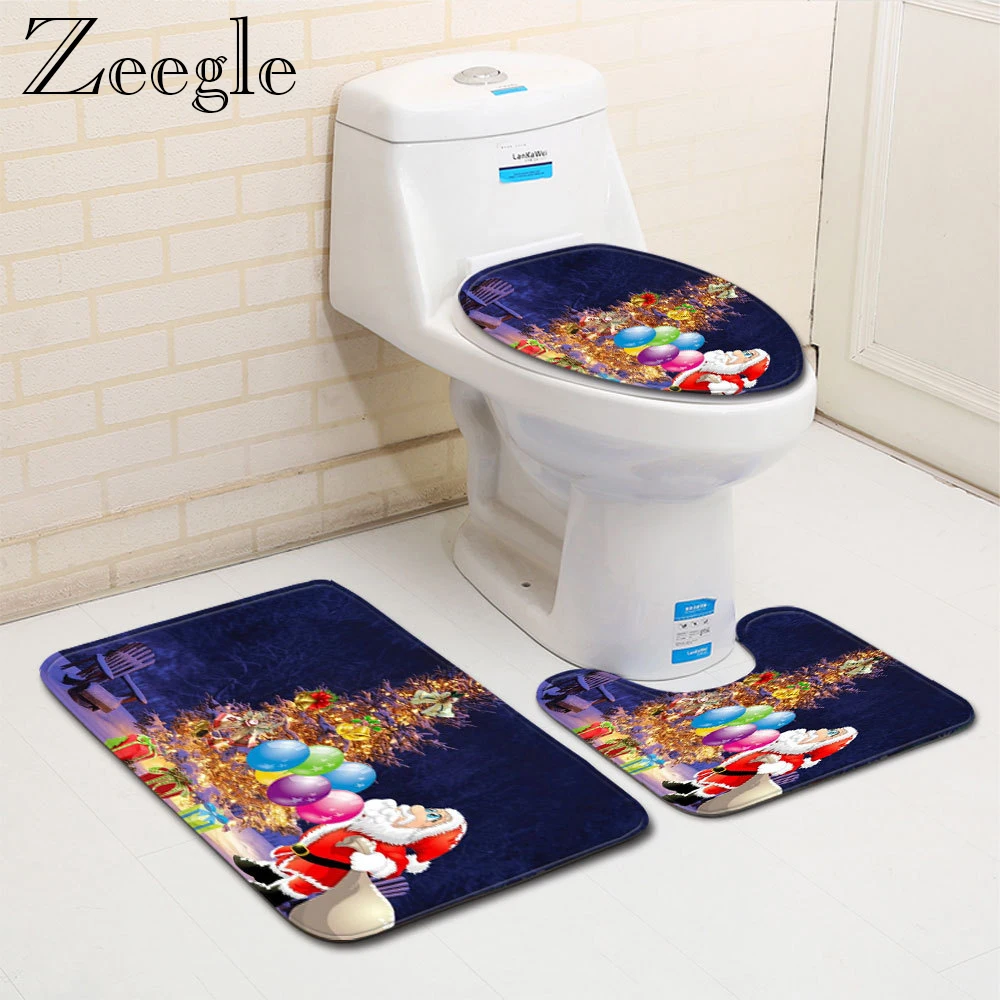 

Zeegle 3pcs Bath Mat Set Non-slip Toilet Rug Shower Mat Washable Bathroom Carpet Set Kitchen Rug Absorbent Bathroom Rug