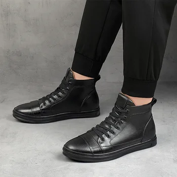 

Winter Boots Men with Fur Warm genuine Leather Shoes Lace-up Snow Boots Platform Cotton Footwear Design Anti-skid big size 47