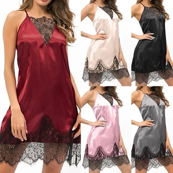 

Women Camisole Nightdress Lace Patchwork Sexy Loose Ladies Plus Size Sleeveless Dress Female Homewear Fashion Nightgowns