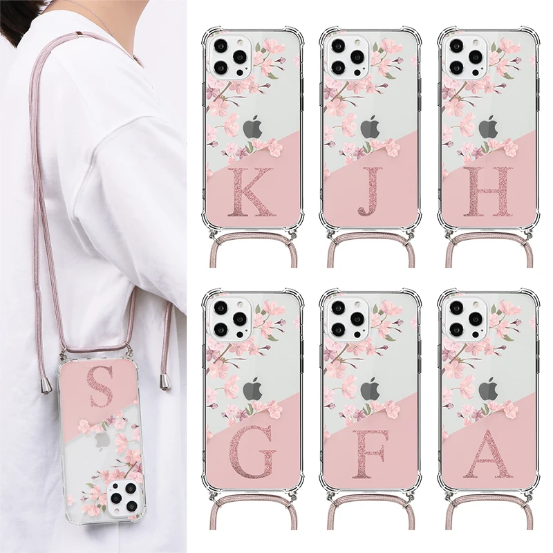 Sakura Bag For Xiaomi Redmi Mi 10T Note 9 9S 8 8T Pro Max 10 CC9 A3 A3 CC9e Lite 7 7A 8A 9A 9C Custom Name Letter Lanyards Cases